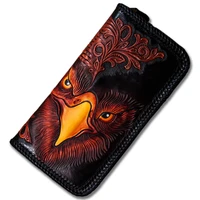 handmade gentleman wallets knitting carving eagle purses men long clutch vegetable tanned leather wallet card holder