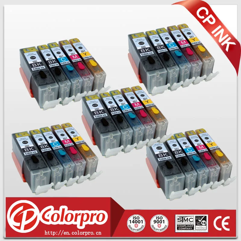 Бесплатная доставка 25PK (5BK/5PBK/5C/От 5 месяцев до лет) PGI 550 CLI 551 картридж со съедобными чернилами для принтера Canon