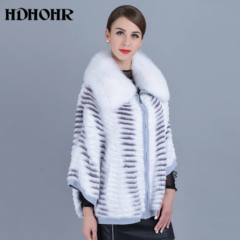 HDHOHR 2022 New Real Mink Fur Coat Women Natural Kintted Mink Coats Batwing Sleeve Real Fox Fur Jackets Winter Warm Coats enlarge
