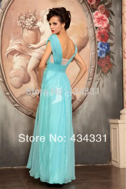 vestidos de fiesta 2015 Modest Empire Light Green Floor Length Cap-sleeve Lace Beaded Pleated Chiffon Prom Dress | Свадьбы и
