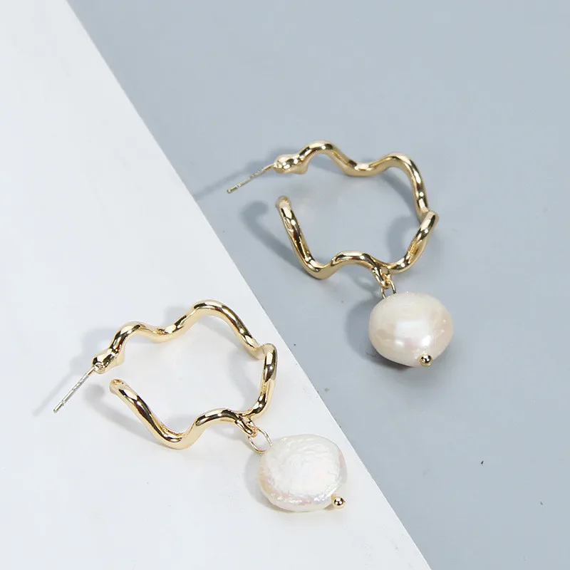 Women Natural Pearl Irregular Distorted Gold Color Drop Earrings Fashion Girl Party Gift Statement Jewelry | Украшения и
