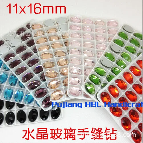 

Oval Shape Sew On Crystal 36PCS 11x16mm 2 Holes Black Rhinestone