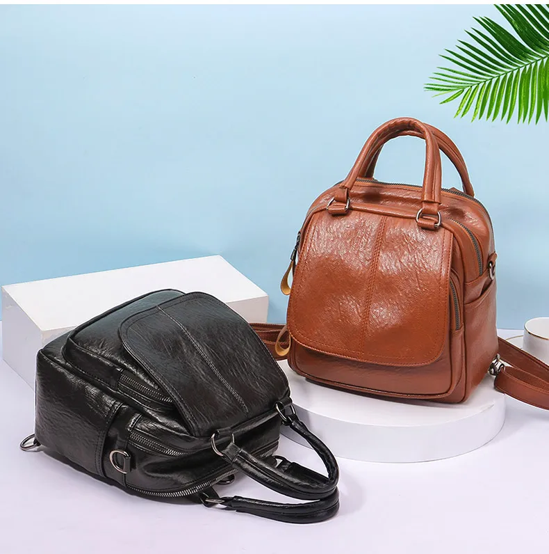 Brand Women Leather Backpack Famous Designer Multifunction Backpacks Girls Shoulder Bag For Female Rucksack mochila mujer XA478H
