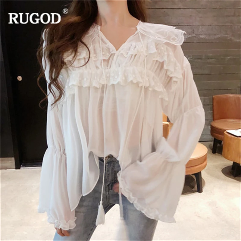 RUGOD 2018 Женские топы и блузки в Корейском стиле элегантные кружевные лоскутные