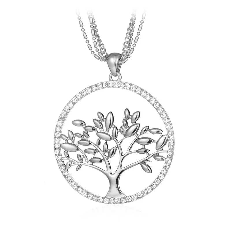 HONGYE Tree Of Life fashion 3 Long Necklaces For Women Vintage Crystal Multilayer Pendant Necklace Jewelry Gift | Украшения и