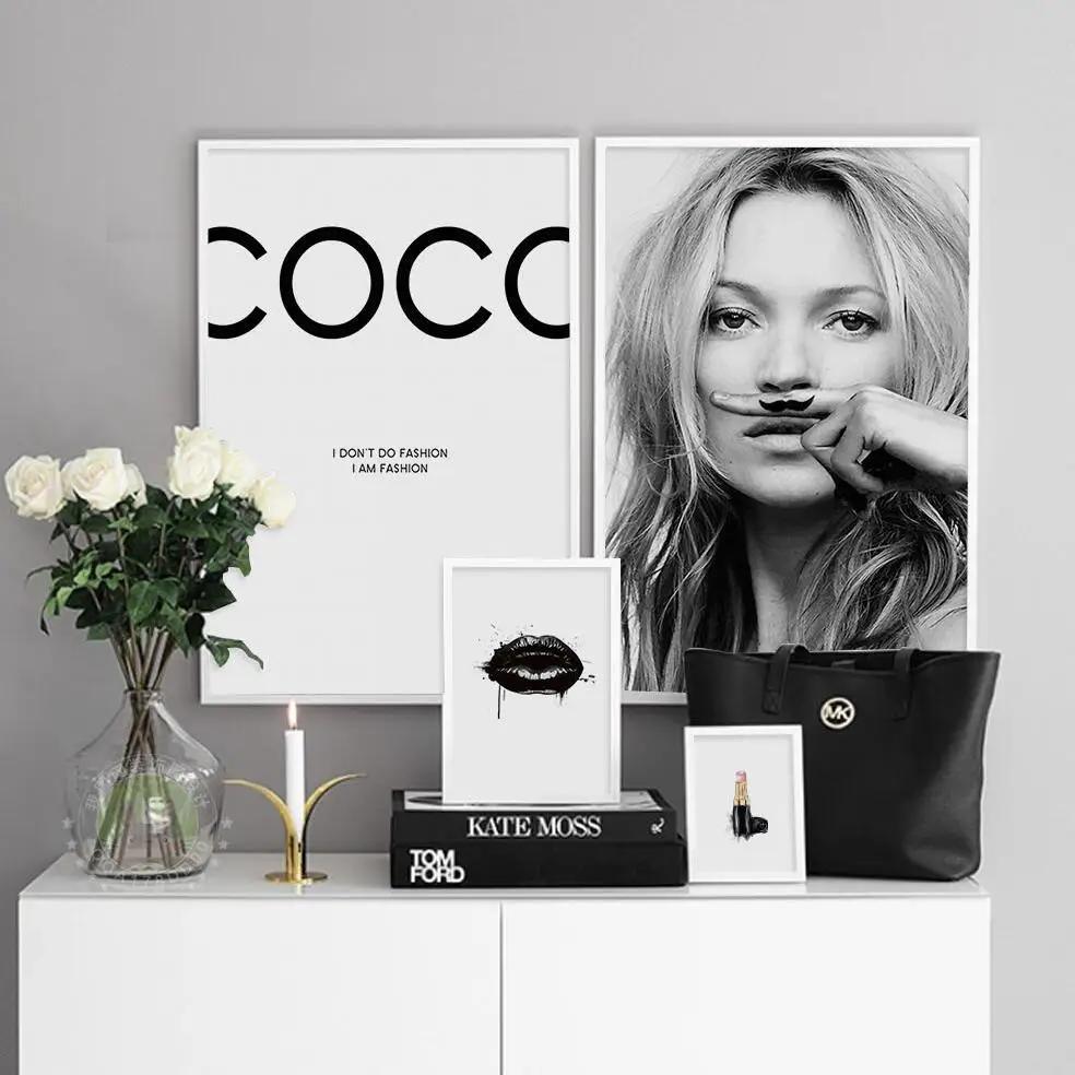 Современная черно белая модная женская коко домашний декор холст живопись