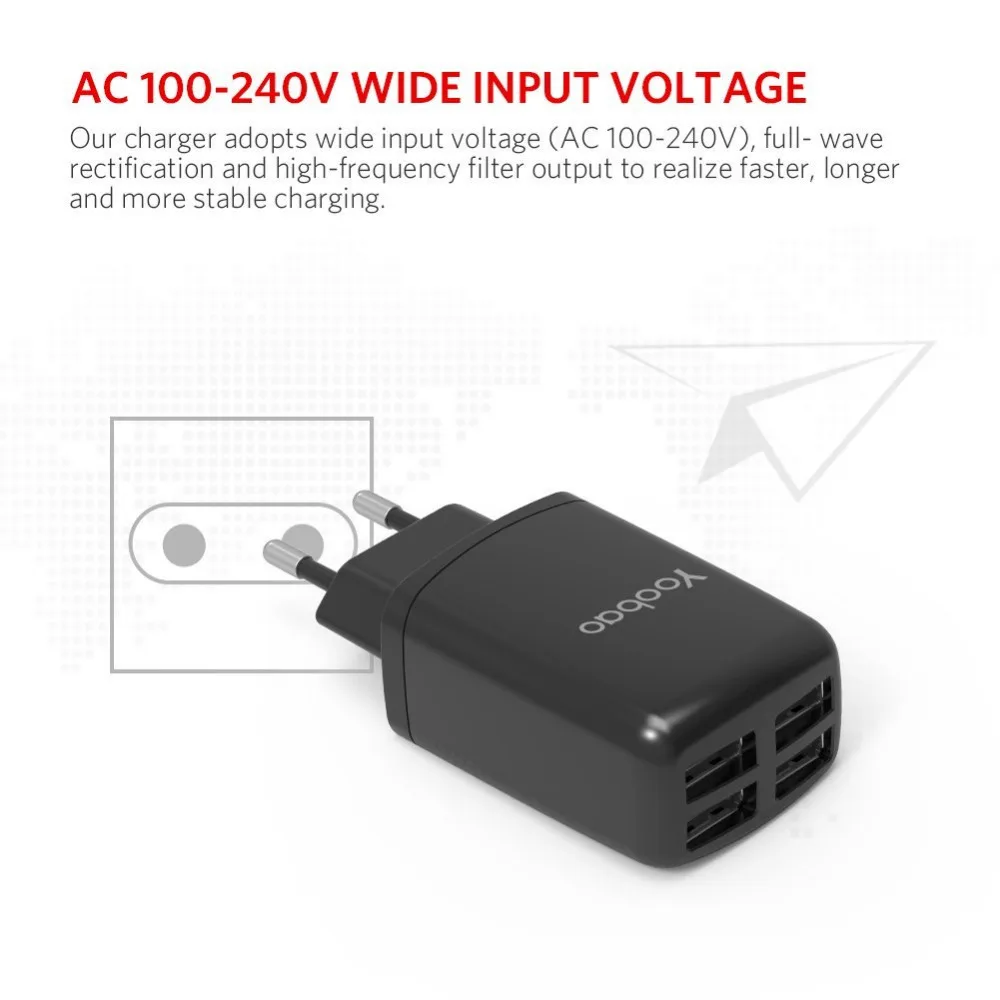 Yoobao 703 4 порта USB зарядное устройство адаптер 3.4A для путешествий многопортовый