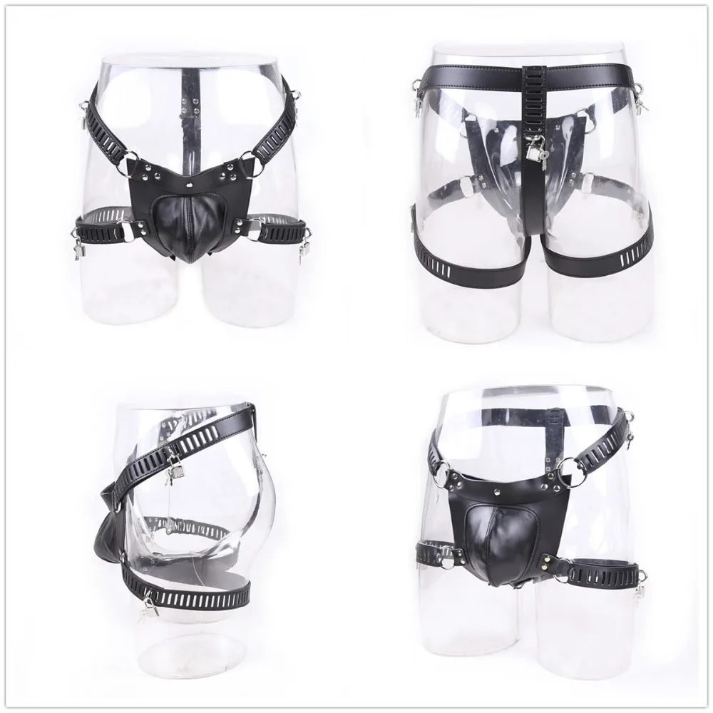 

Sexy Faux Leather Men Underwear Adjustable Cut Out Jockstrap Male Gstring Panties Gay Briefs with Chastity Device Member for Sex