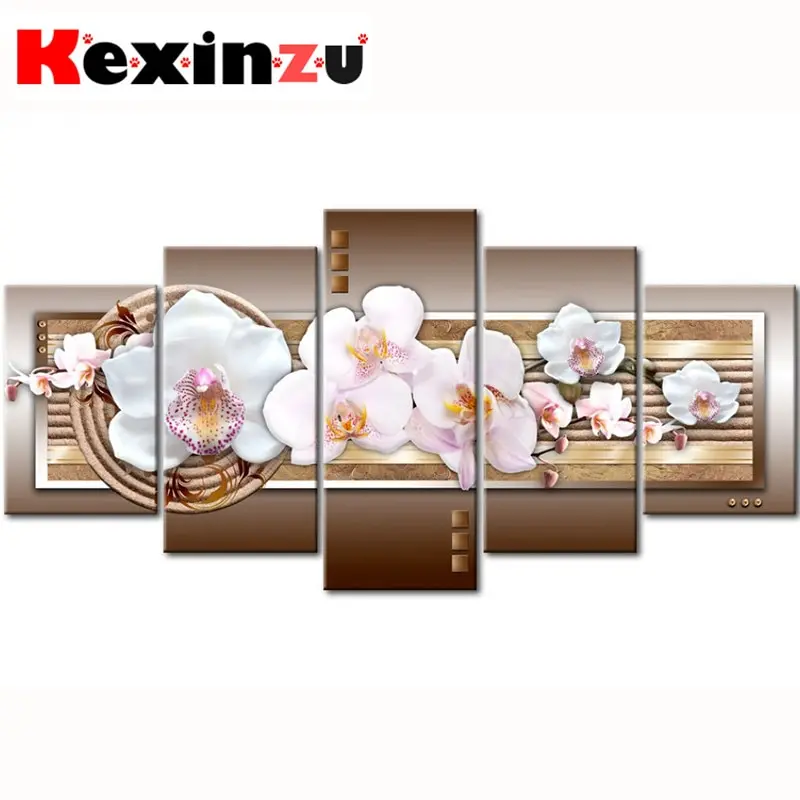 

5pcs Full Square/Round Drill 5D DIY Diamond Painting Cross Stitch"Flower" Multi-picture Combination Embroidery Decor Home 1