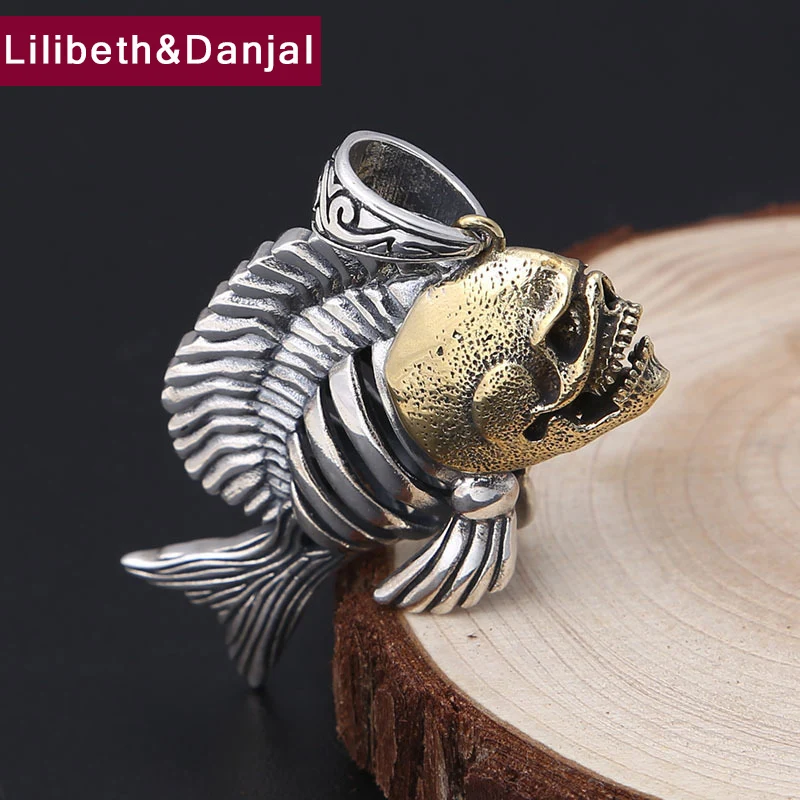 2019 Punk Fashion Pendant 100% 925 Sterling silver Jewelry Men Women Hollow Piranha Skull Necklace making P19 | Украшения и