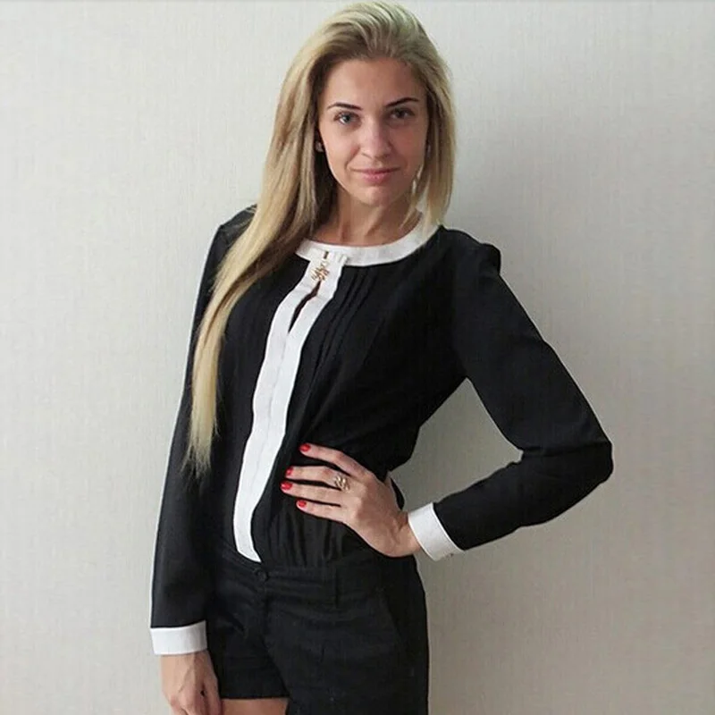 Blouse 2015 Summer Style Casual 4 Colors Chiffon Long-sleeve Contrast Color Patchwork Bow Hollow-out Shirt Women Tops WCX497 |