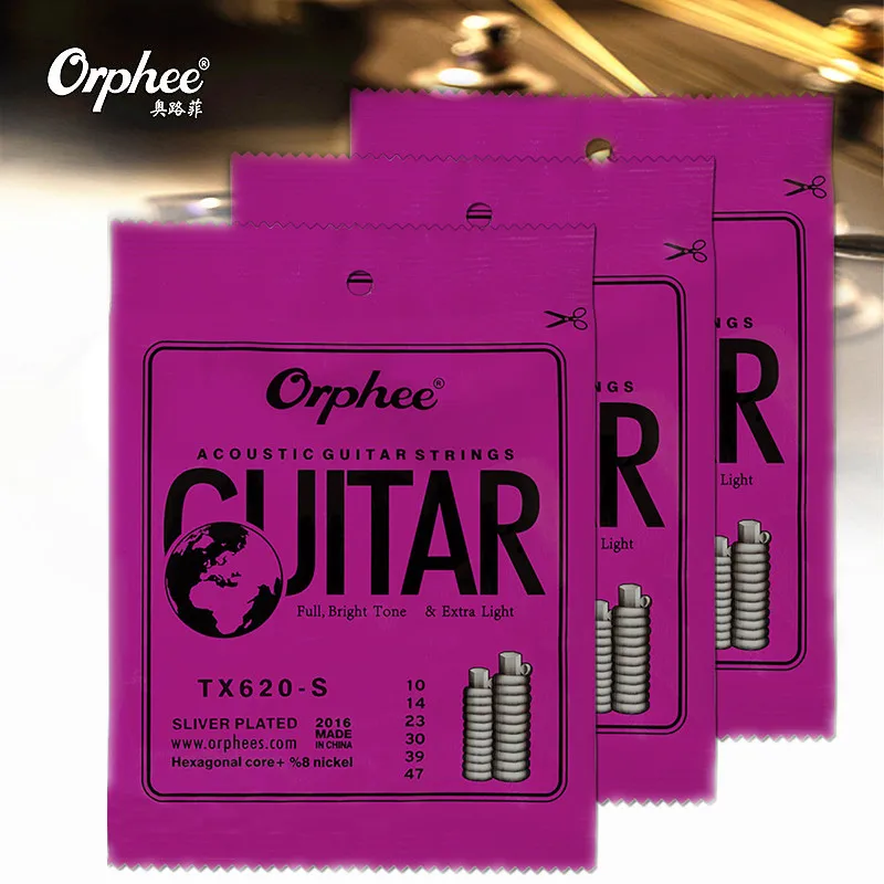

Orphee 010-047 Acoustic Guitar Strings Silver Plated Anti-Rust Hexagonal core+8% Nickel Extra Light Guitar Accessories 3Sets/lot