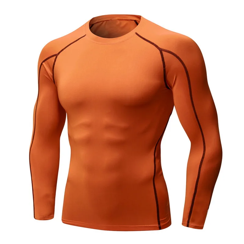 Orange Pui men tiua демисезонные мужские спортивные тянущиеся быстросохнущие компрессионные облегающие футболки с длинными рукавами для фитнеса и бега - Цвет: Orange