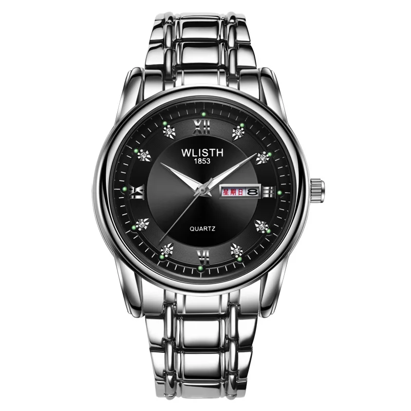 sliver black Wlith Мужские Бизнес Кварцевые часы классические из нержавеющей стали Relogio Masculino ролевые часы мужские часы лучший бренд класса люкс - Цвет: sliver black