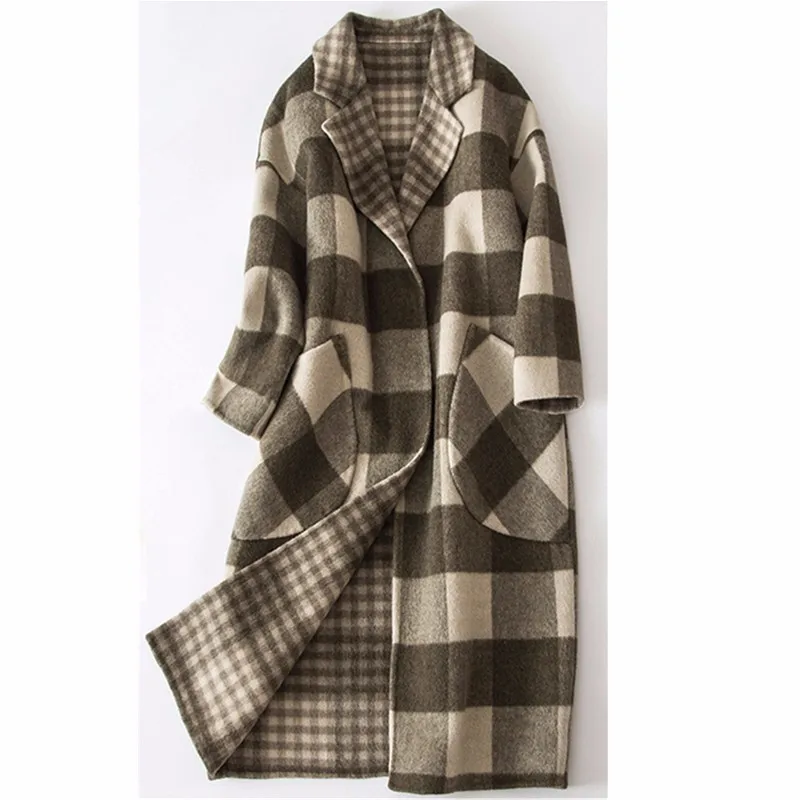 Для женщин высокое качество Зимняя шерстяная одежда Blend Coat Сгущает плед длинный