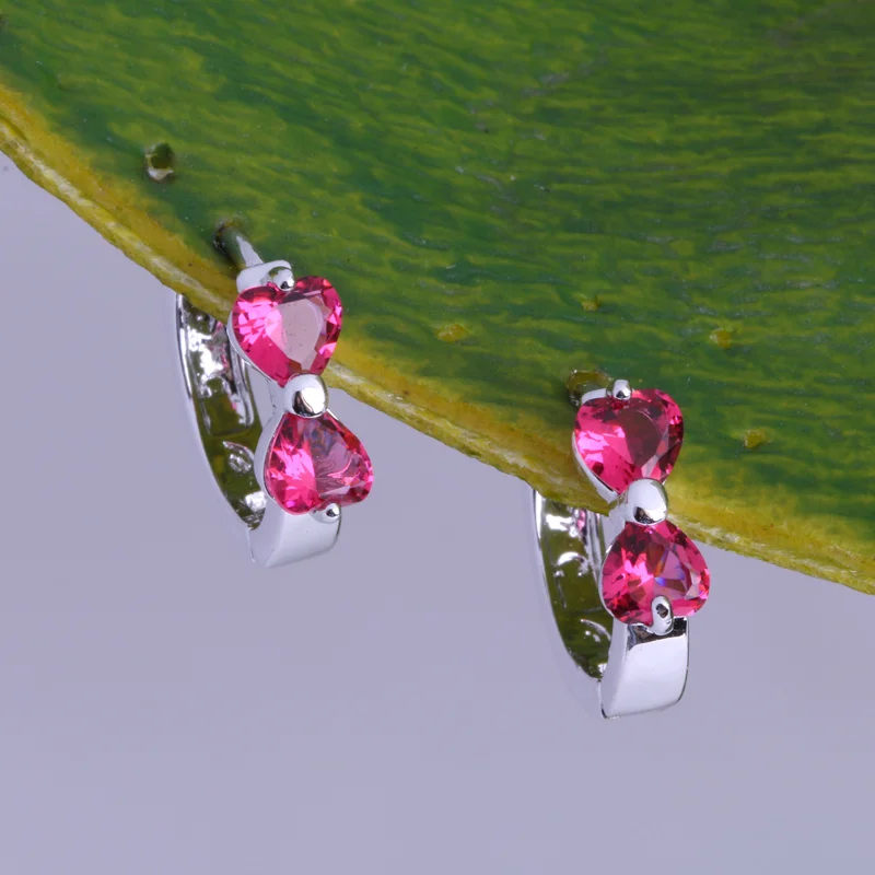 Женские серьги-кольца с красной розой серебристые бантом X0459 Любовный монолог |