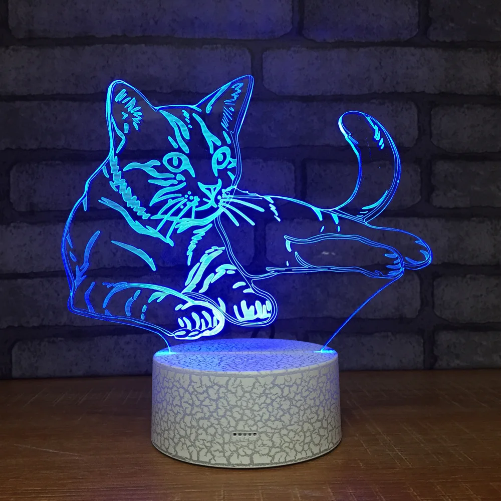 Креативный светодиодный Ночной светильник с милым рисунком кота 3D USB настольная