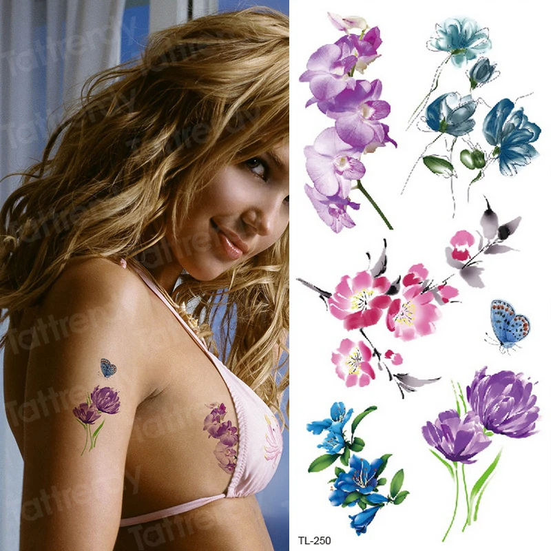 

tatoo waterproof women tattoo & body art transfer tattoo flower rose stickers body tattoo watercolor sexy girl summer fashion