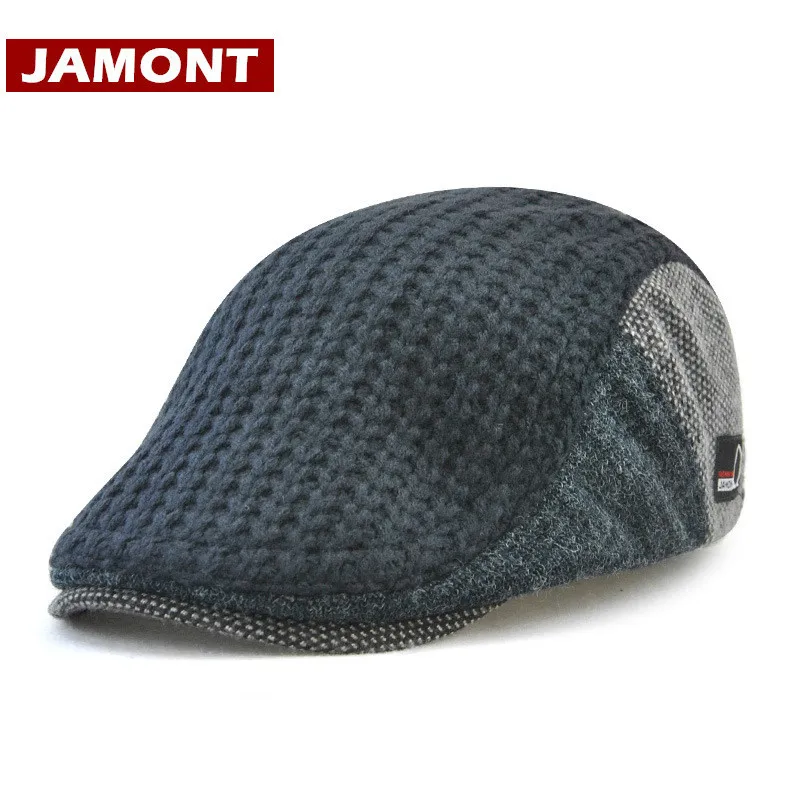 Зимние мужские шапки-береты JAMONT вязаные шапки на плоской подошве в английском