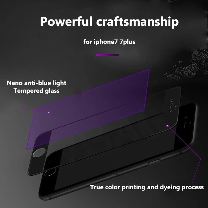 Закаленная 3d-пленка для iphone7 8 защита на весь экран с мягкими краями фиолетовая
