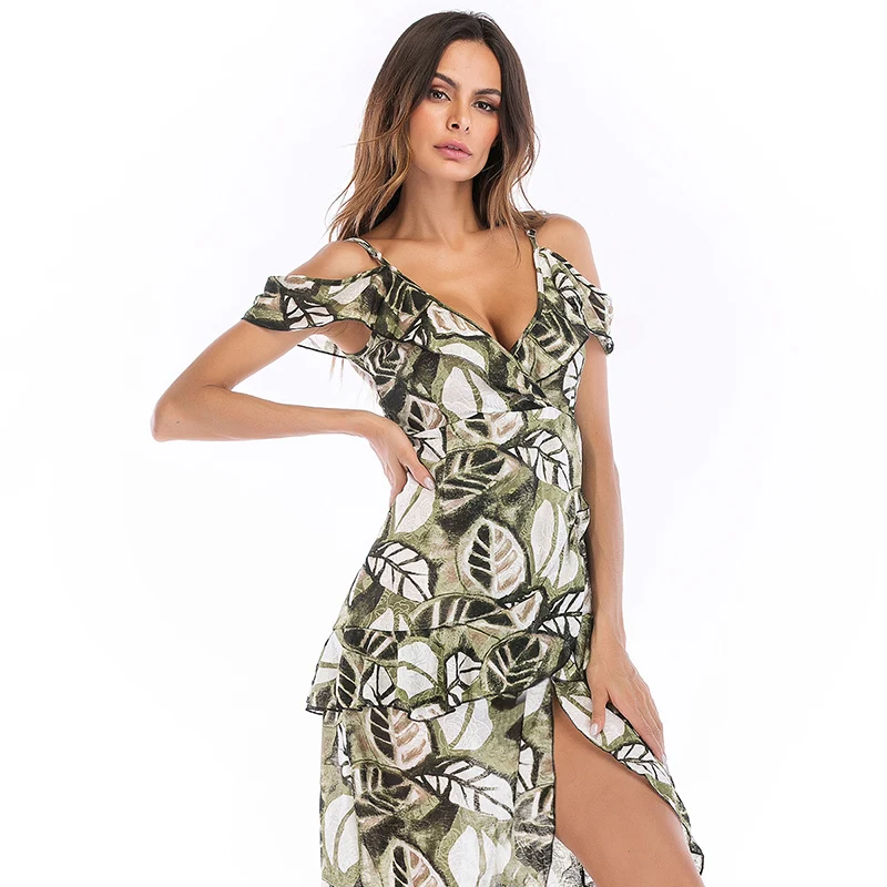 Женское длинное платье Boho вечернее пляжное сарафан с цветочным рисунком летнее