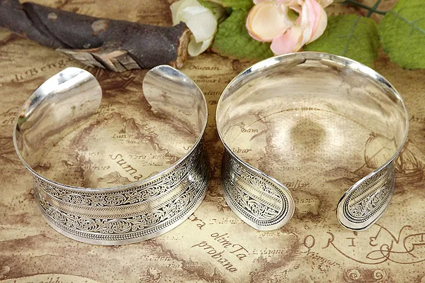 Европейский вогнутая металлическая винтажные Серебристые браслеты для женщин