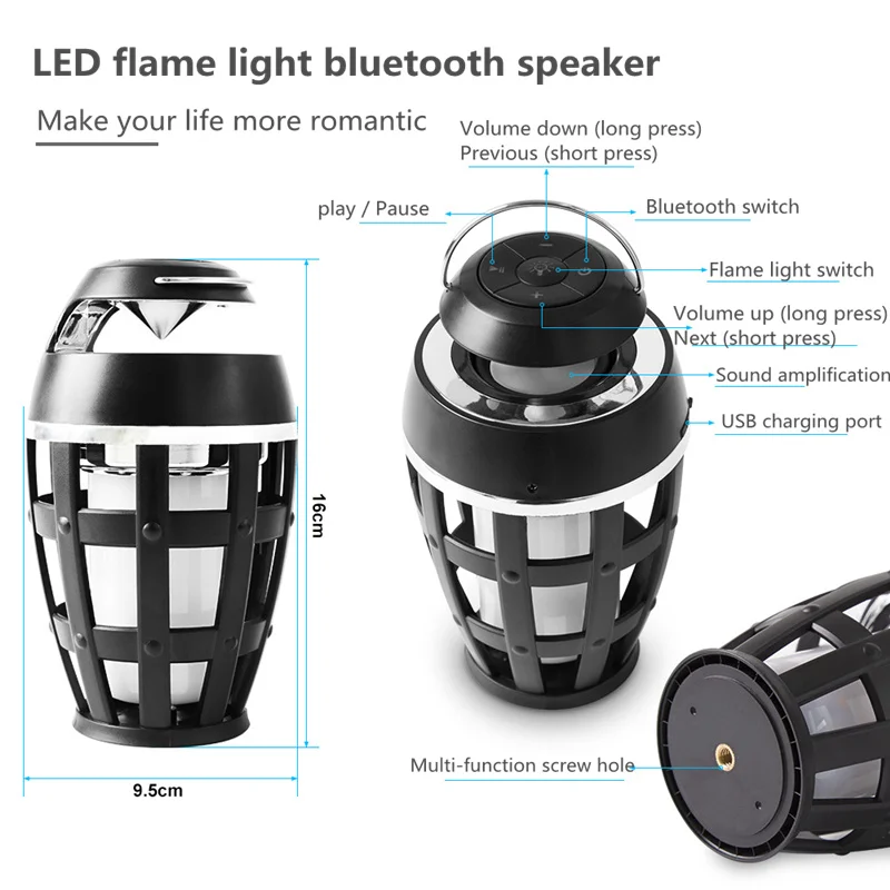 LED Flame Lamp Bluetooth Speaker Touch Soft Light Portable Atmosphere Stereo Sound Waterproof Dancing Party Smart | Освещение