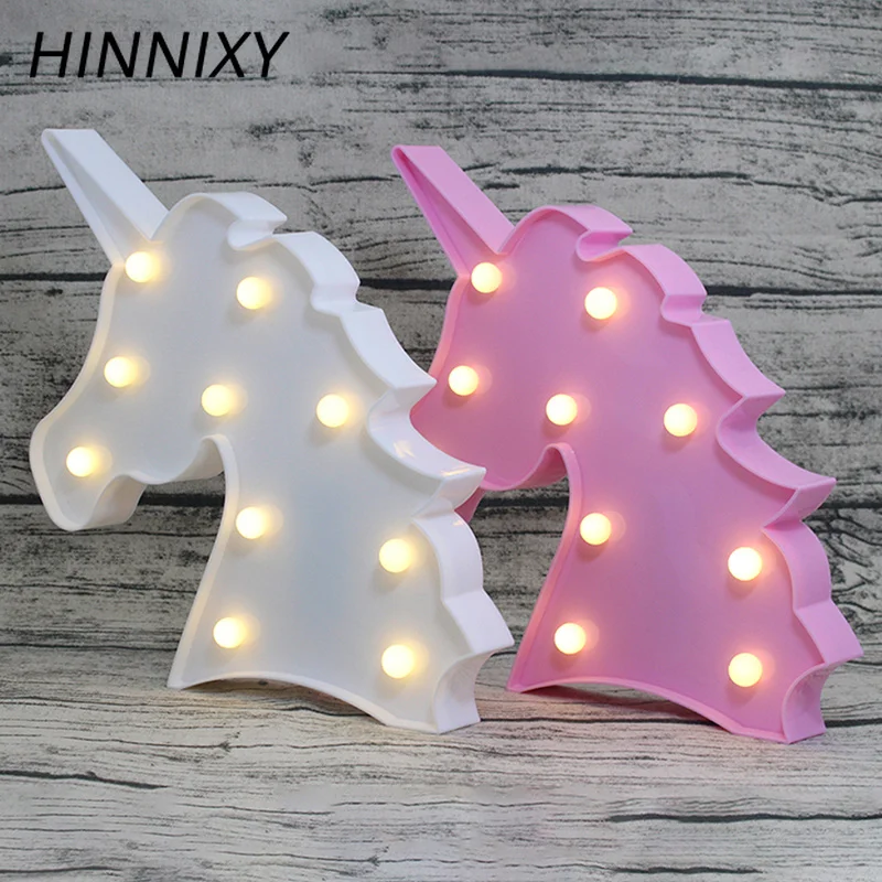 Hinnixy LED красочный знак Marquee ночник Единорог белый розовый украшение для детской