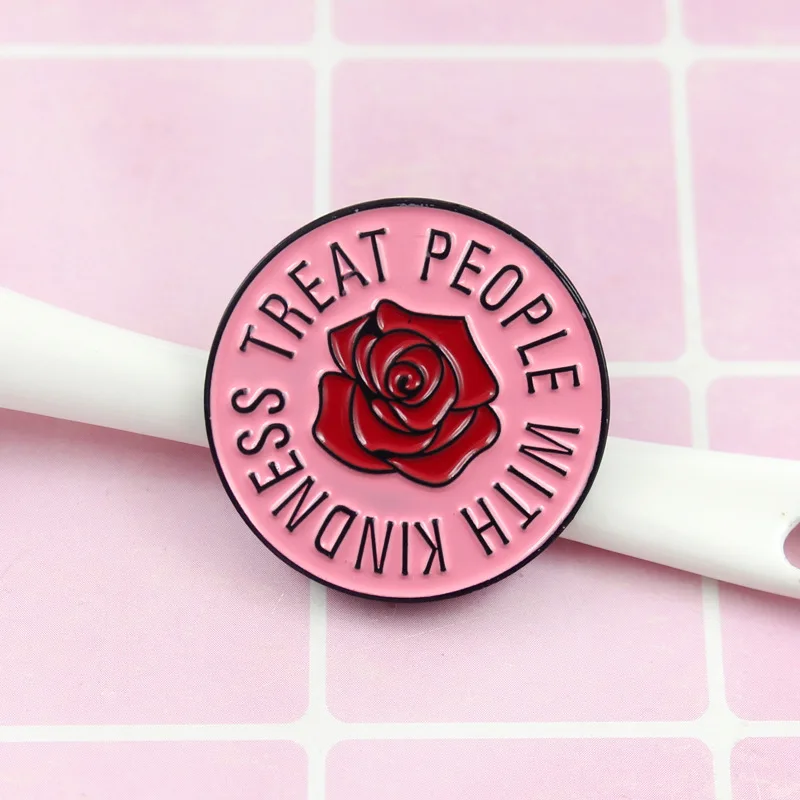 Cartoon Pink Geometric Round Enamel Brooch TREAT PEOPLE Flower Rose Alloy Badge Shirt Bag Pin Cute Sweet Accessories Jewelry | Украшения и