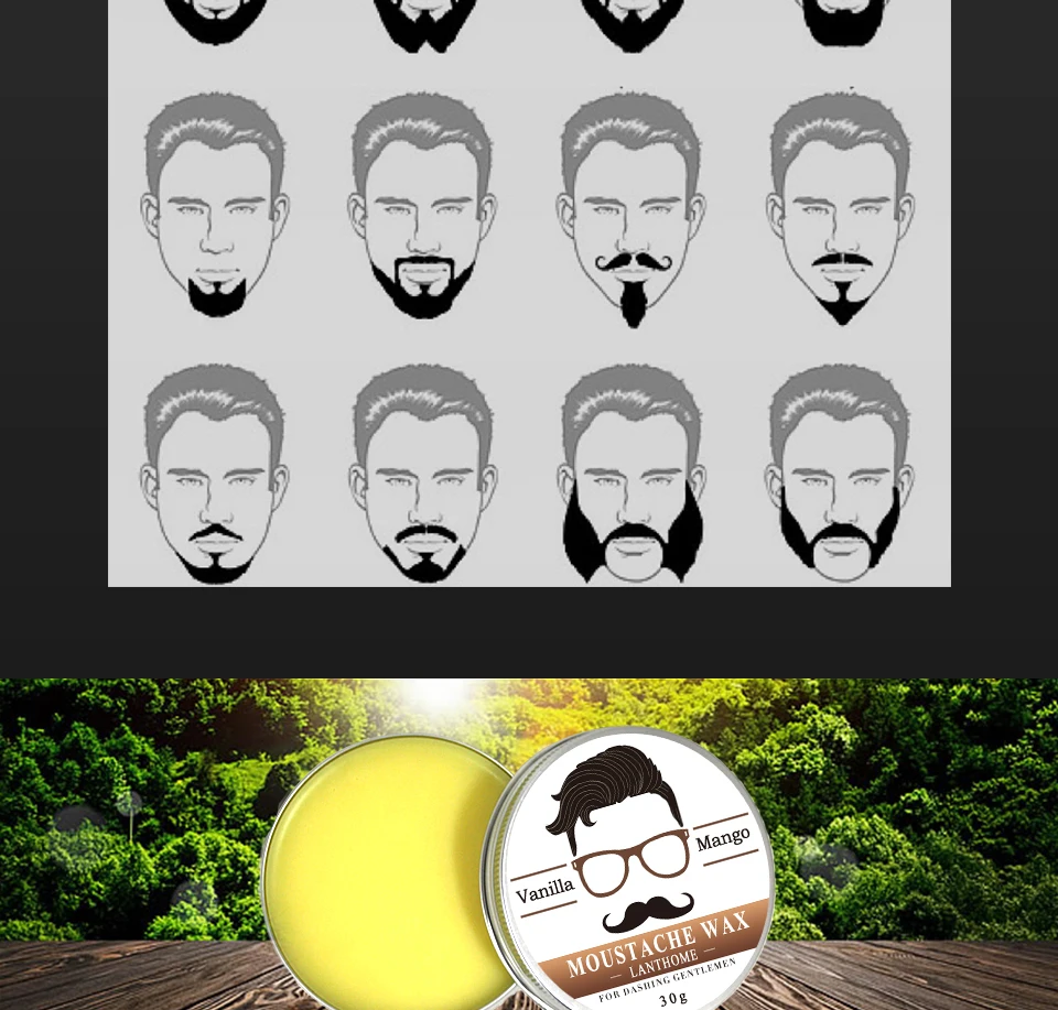 2 шт Lanthome натуральный бальзам для бороды, кондиционер для бороды, профессиональный для роста бороды, органический воск для усов, гладкий Стайлинг для бороды