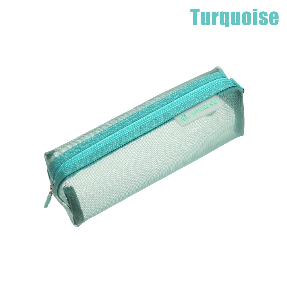 turquoise 20,5*6,5*6 см, Цвет прозрачный сетчатый пенал школьные принадлежности коробка для ручки сумка для хранения канцелярских - Цвет: turquoise