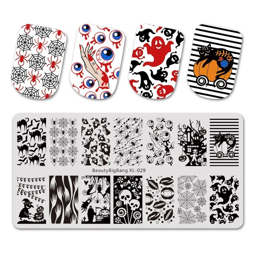 BeautyBigBang 6*12 см Хэллоуин тема дизайн ногтей череп моли призрак штамповка шаблон