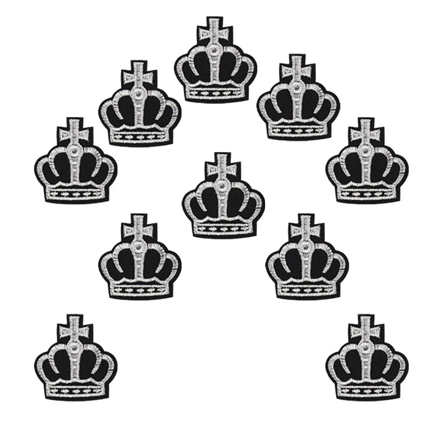 10 шт. нашивки для одежды в виде короны черно-белая вышитая аппликация