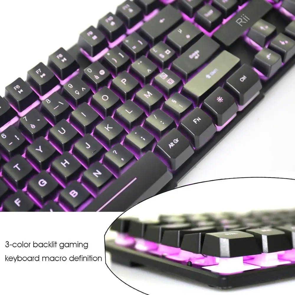 Rii RK100 3 цвета светодиодный USB Проводная французская (Azerty) Игровая клавиатура
