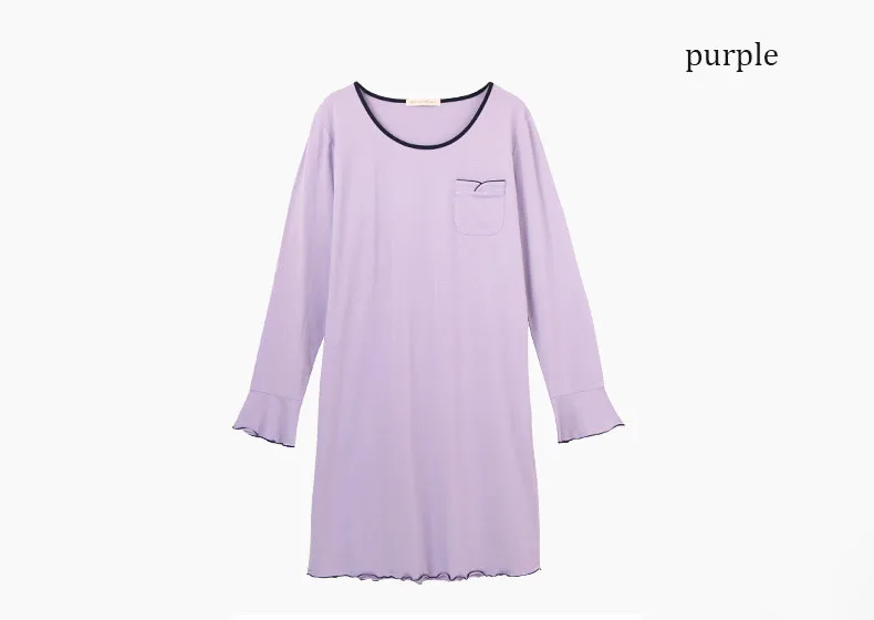 purple Осеннее Ночное платье для женщин, однотонный пеньюар с длинными рукавами, пижамы для женщин, удобная ночная рубашка, Женская хлопковая одежда для сна - Цвет: purple