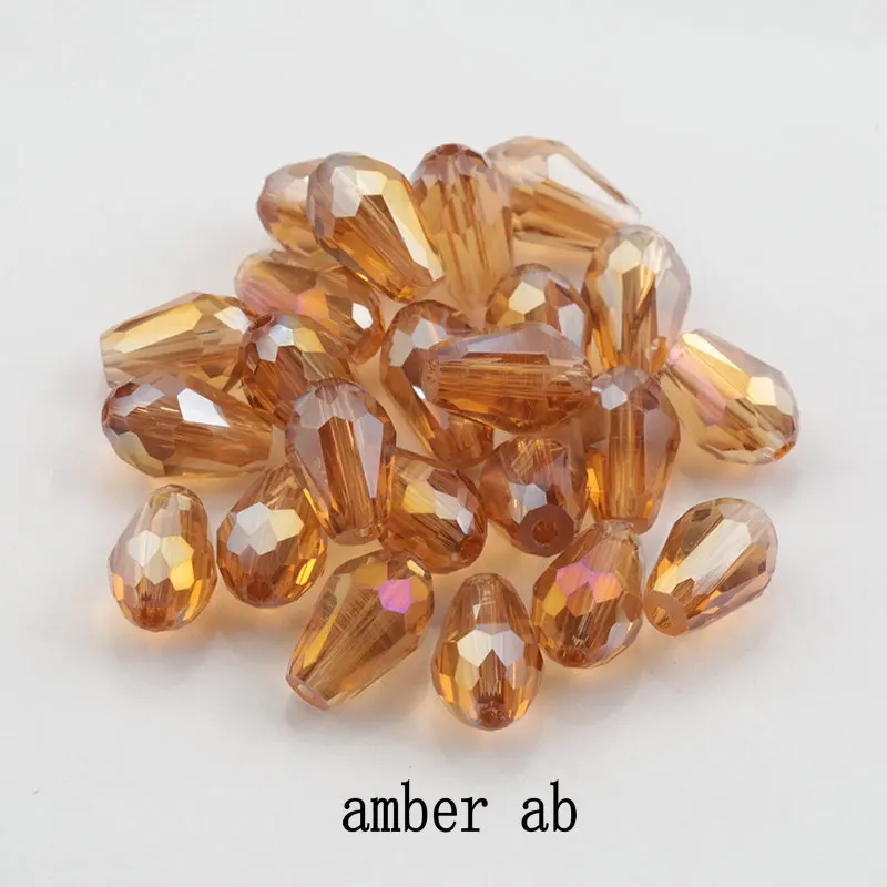 amber ab Высокое качество 6X8 мм, 8X10 мм Кристал, слезинка Форма Бисер стеклянные бусины Свободные Распорки Круглые бусины для самостоят - Цвет: amber ab