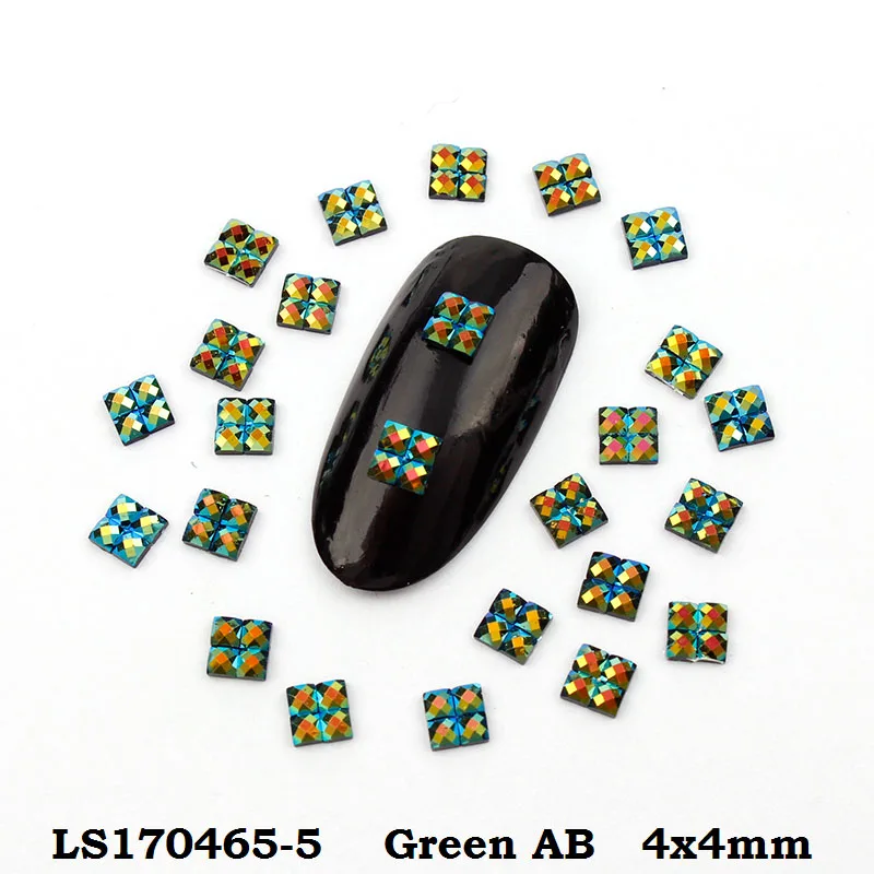 1000 шт. смешанный AB Цвет 4 мм смола квадратный дизайн ногтей Смола Rhineston DIY украшения для ногтей свадебное платье украшения - Цвет: Green AB