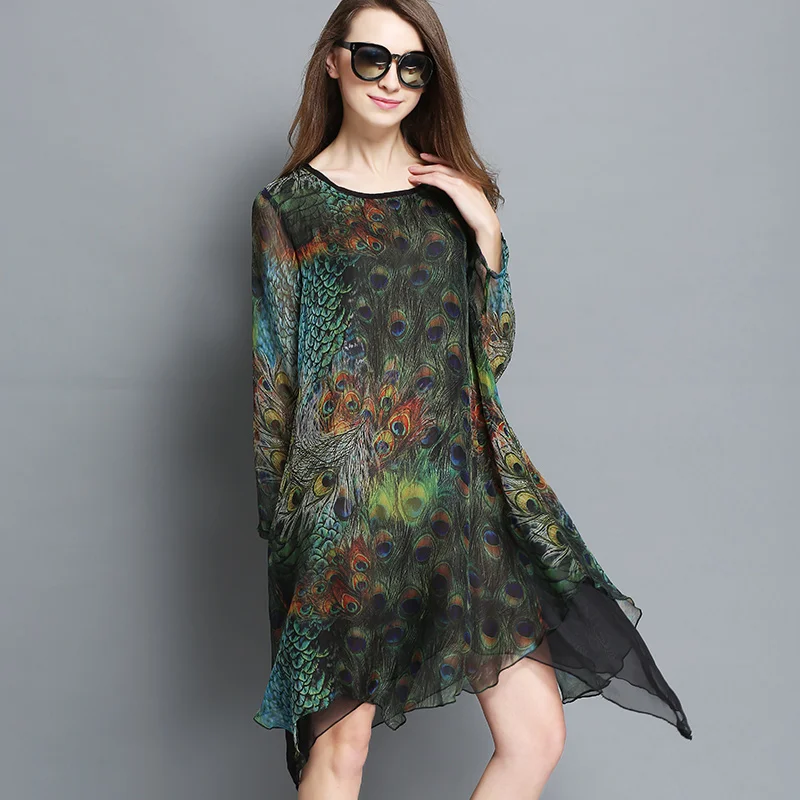 Женское асимметричное платье Элегантное Шелковое Платье с принтом в виде