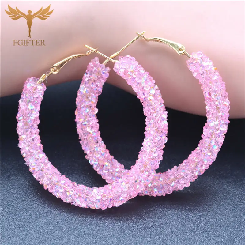 Pink Gold Богемные розовые акриловые серьги-кольца для женщин, всего 48 мм круглые кольца из серебряного сплава, аксессуары для манжет, женские модные ювелирные изделия - Окраска металла: Pink Gold