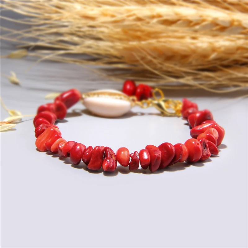Crystal quartz beads bracelet for women female femme ladies trendy orange chuips Gravel Shell Charm Bracelet handmade | Украшения и
