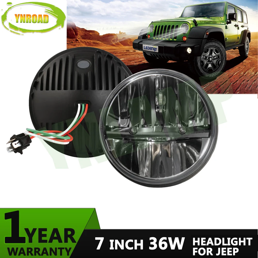 

YNROAD Pair 36W Hi/ Low Beam 7 inch Round LED JK headlight light off road light new design 2100LM