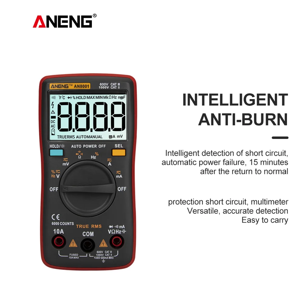 ANENG AN8001 True RMS мультиметр цифровой multimeter транзистор тестер esr digital провода для