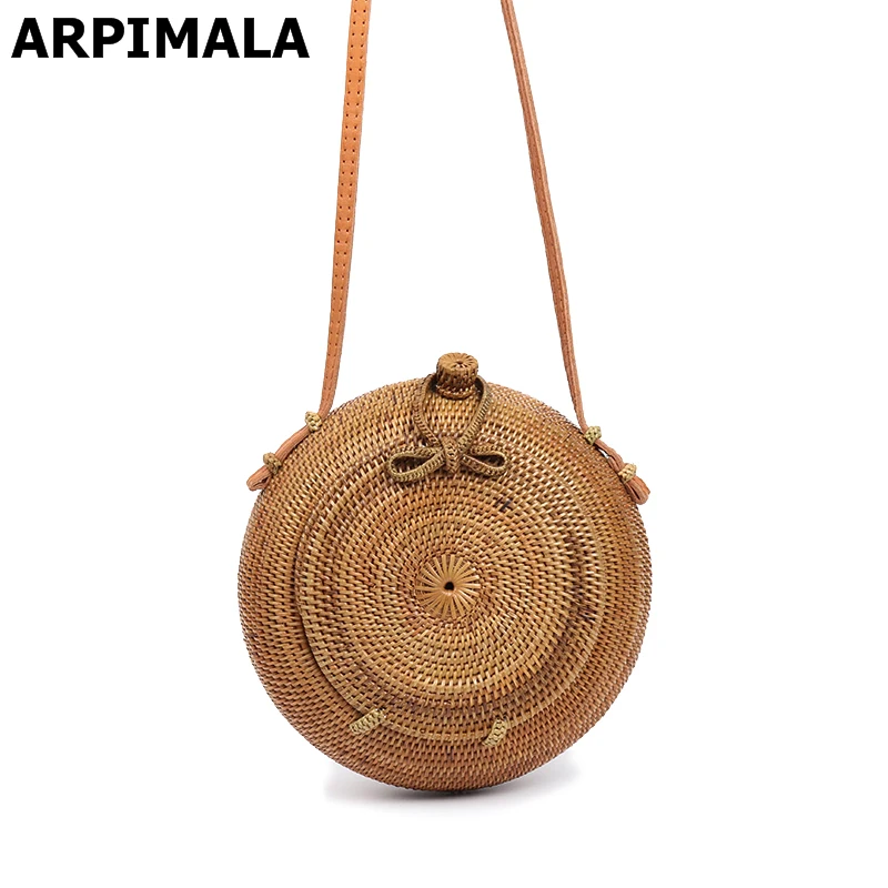 Женская круглая сумка из ротанга ARPIMALA Пляжная соломенная от известного