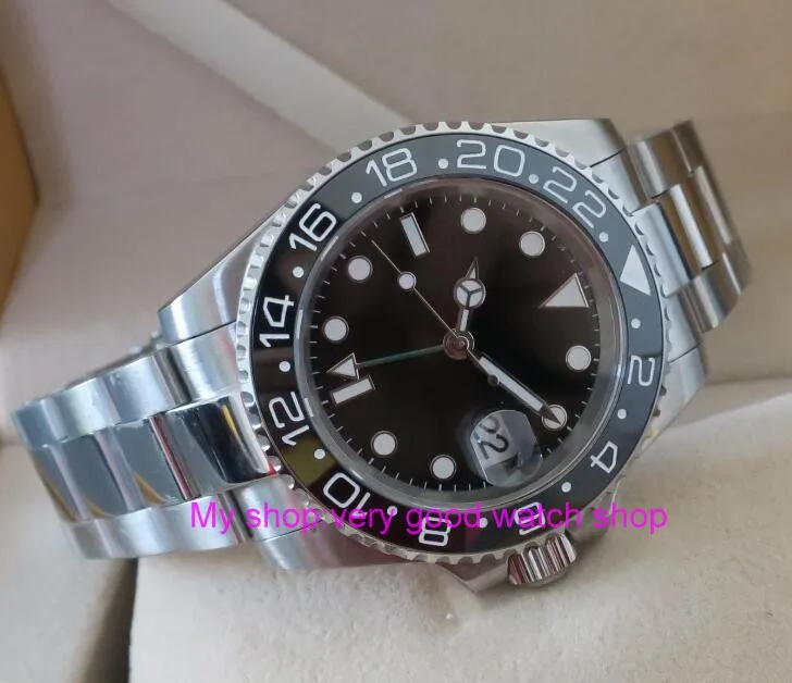 Мужские часы PARNIS GMT с автоматическим движением на ветру Черная Керамическая