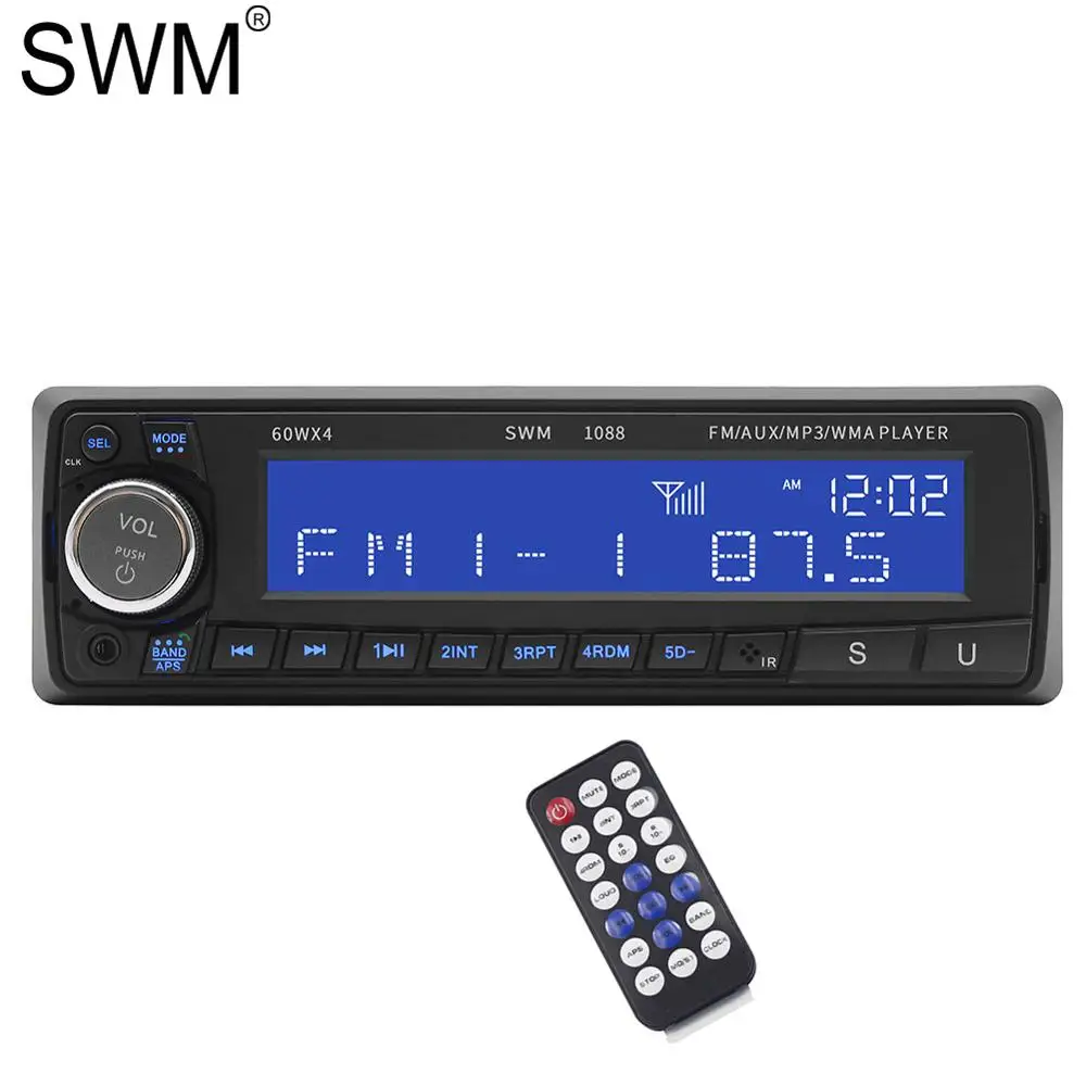 Автомобильный MP3 плеер Swm автомагнитола со светодиодным дисплеем Bluetooth 4 х60 Вт Aux
