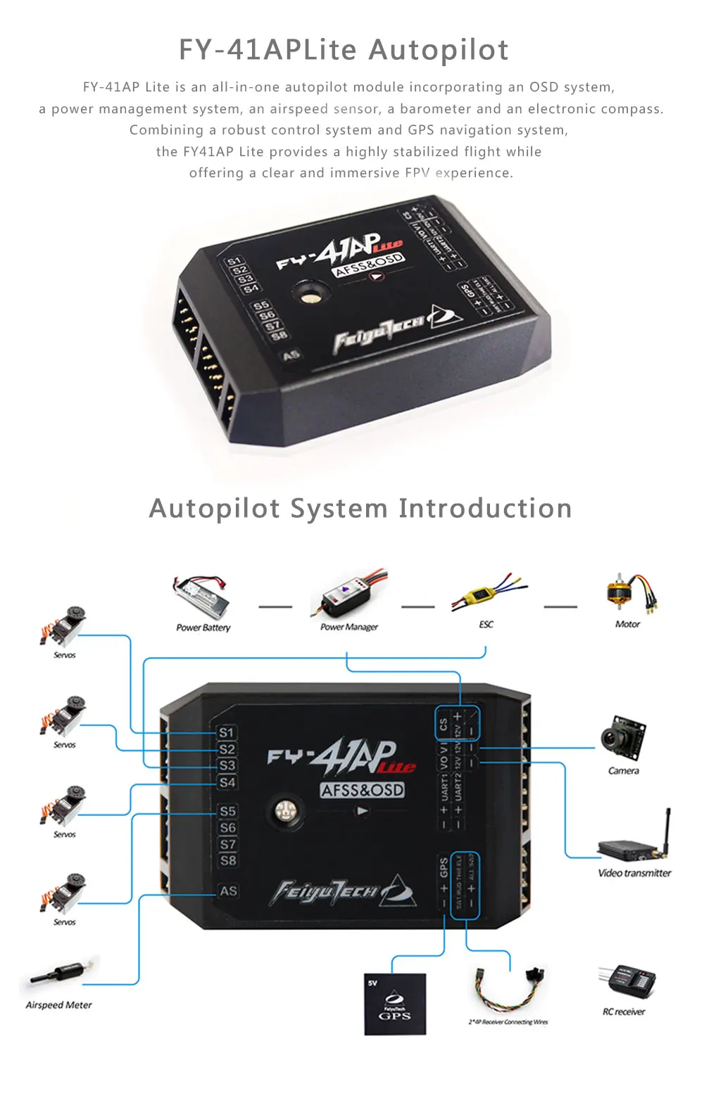 FeiyuTech наиболее экономичный FY-41AP Lite начальный уровень автопилот и вставка OSD для фиксации крыла