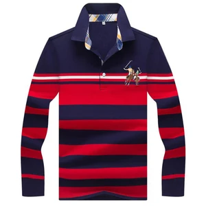 Мужская рубашка-поло с длинным рукавом, в полоску