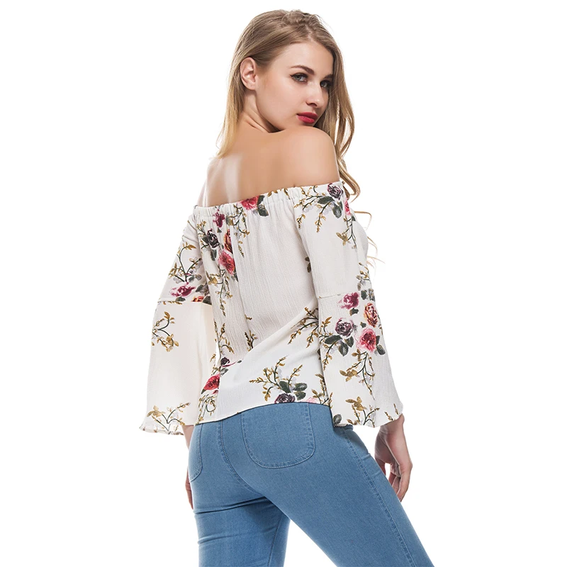 Модная сексуальная блузка с открытыми плечами оборками женская рубашка
