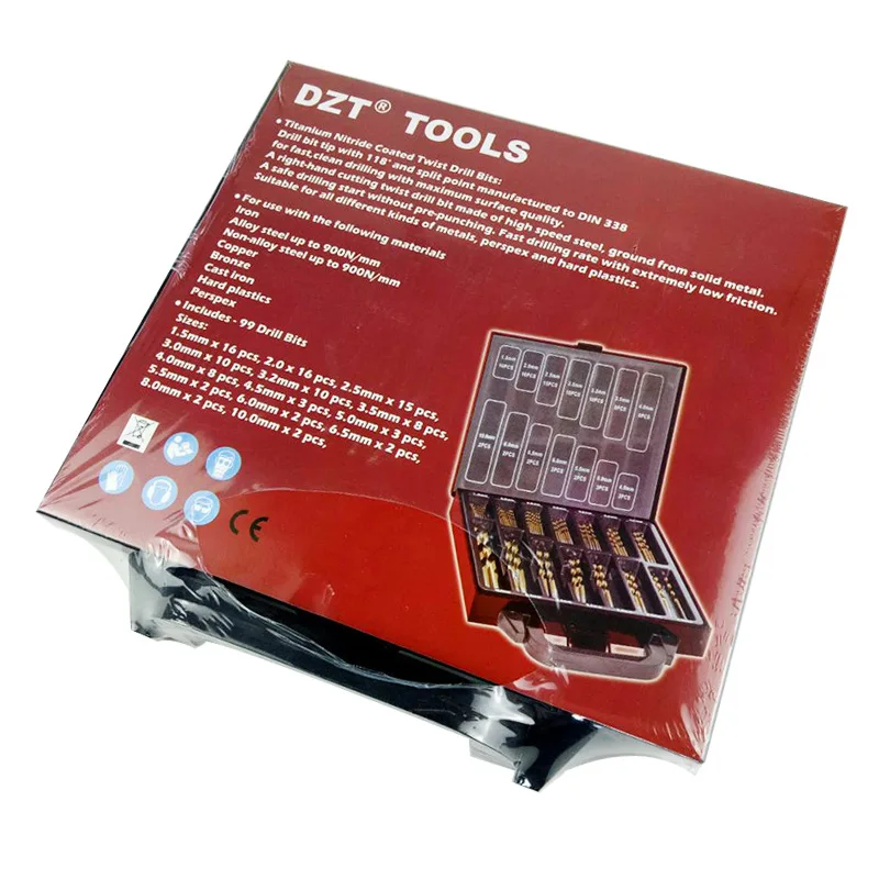 99 шт. высокоскоростная стальная титановая позолоченная прямая спиральная дрель