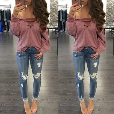 Женские футболки с длинным рукавом и открытыми плечами 2017 Осенняя новая футболка